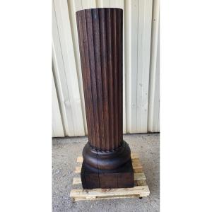 Fluted Column In Solid Oak, 19th Century