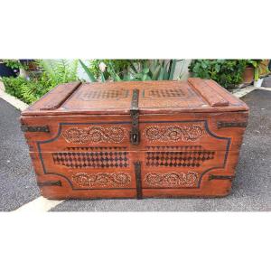 Antique Wooden Painted Wedding Chest, 19th Century