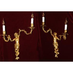 Large Pair Of Regency Style Triton Wall Lights, 19th Century After Oppenord