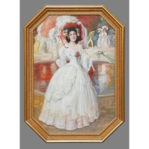 Otto Haberer-sinner (1866-1941), Swiss School - Portrait Of An Elegant Woman - Oil On Canvas Circa 1900