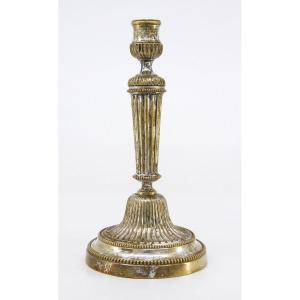 Heavy Louis XVI Period Candlestick In Silvered Bronze, In Its Original Silvering