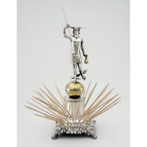 Mercury Toothpick Holder (paliteiro) In Partially Gilded Silver - Porto, Between 1853 And 1861