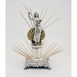 Toothpick Holder (paliteiro) Amphitrite In Partially Gilded Silver - Porto, 1853 - 1861