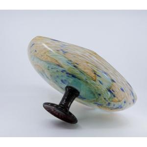 Large Art Deco Glass Bowl Signed Schneider, Rare Model With Irregular Edge