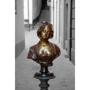Fernand Cian (1889-1954), Young Girl With A Rose After Greuze - Large Bronze With Double Patina