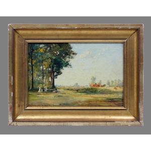 Adolphe Bachman (19th-20th Century), La Moisson, Oil On Panel Circa 1910