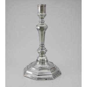 Solid Silver Candlestick, Rillart De Verneuil - Claude-nicolas Grébeude, Paris 1728-1729