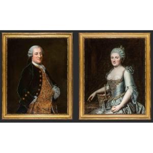 Jean-jaques And Louise Aunant - Portraits From The Louis XV Period, Ca 1765 - Follower Of F.-h. Drouais