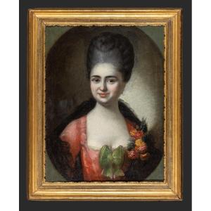 Portrait Of A Young Woman - Oil On Canvas, 18th Century Frame - Cévennes, End Of The Louis XVI Period