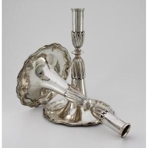 Pair Of Solid Silver Trumpet Candlesticks - Johann Jakob Dulliker, Bern Circa 1760-1780