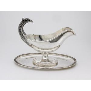 Empire Style Sauce Boat With Eagle's Head Handle — Solid Silver — Italy, Circa 1950