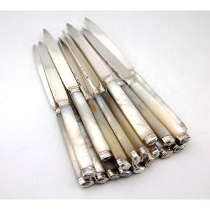 Rare Set Of 18 Silver And Mother-of-pearl Dessert Knives – François-charles Gavet – Paris, 1788–1789