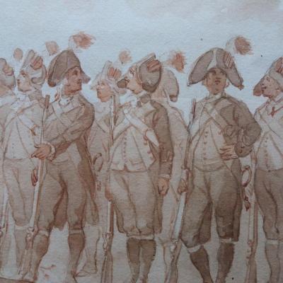Auguste Doviane (1825-1887), 18th Century Infantry, Watercolor