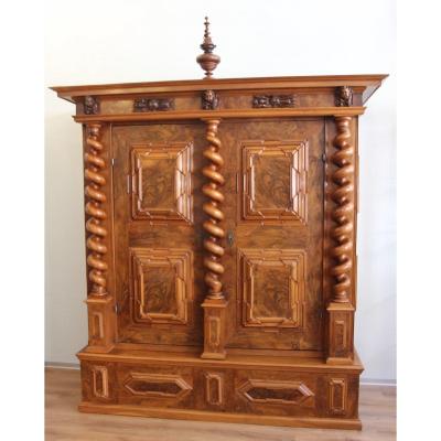 Important Cabinet With Three Twisted Columns, Basel, Switzerland, Late 17th Century