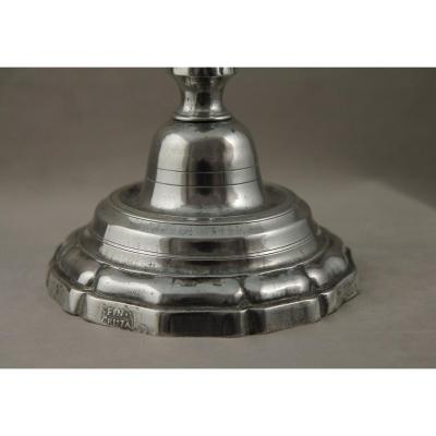 Pewter Candlestick, Reuchlin In Lausanne, Circa 1760