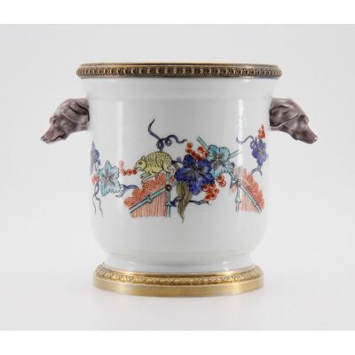 18th Century Chantilly Style Cooling Bucket, Samson Porcelain Mounted In Vermeil By Risler Et Carré, Late 19th Century