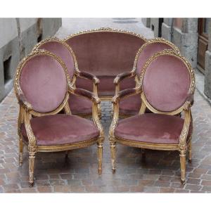 Louis XVI Style Salon In Gilded Wood, Stamped Roger à Paris, Circa 1900