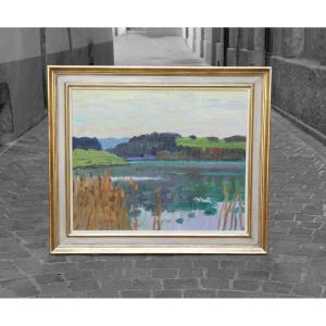 Leo Deck (1908-1997), Am Wohlensee, Oil On Hardboard, Ca 1960