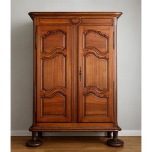Burgundy Louis XIII Period Wardrobe In Solid Walnut 