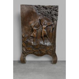 Architectural Panel Or Low Relief In Carved Wood 