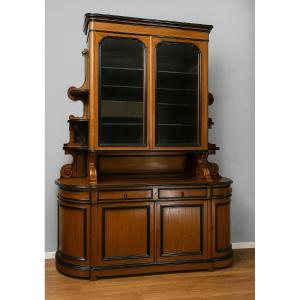 Important Half Moon Library Louis Philippe Period In Walnut And Blackened Wood 