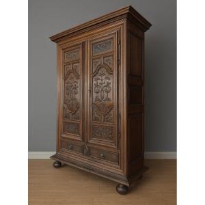 Louis XIII Period Wardrobe In Carved Oak