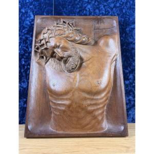 Solid Wood Sculpture Representing Christ With The Crown Of Thorns Circa 1930 