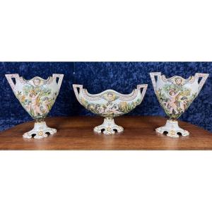 Capodimonte: Porcelain Tryptich With Cherubs, Early 20th Century