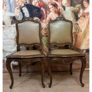 Pair Of Louis XV Style Chairs In Carved Wood