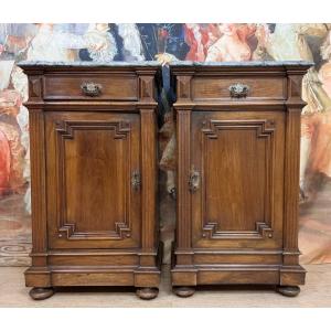 Pair Of Napoleon III Period Bedside Tables In Walnut