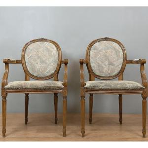 Pair Of Louis XVI Armchairs With Medallion Backs 