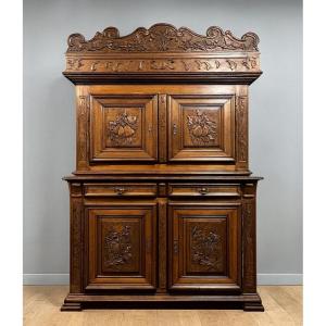 Montbéliard Cabinet Sideboard With 4 Renaissance-style Shutters In Oak 