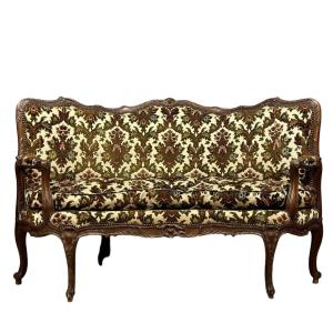 Rare Louis XV Style Corner Bench / Chateuse In Carved Wood 