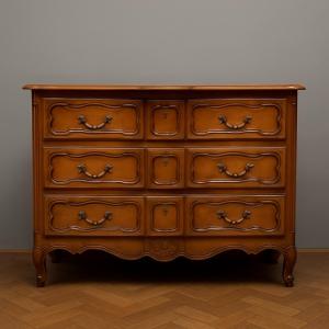 Louis XV Style Crossbow Chest Of Drawers Stamped In Cherry Wood