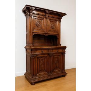Renaissance Style Two-part Sideboard In Solid Walnut 