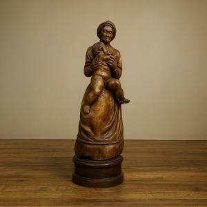 French School Of The 17th Century: Very Large Sculpture Depicting A Maternity / Height 120cm  