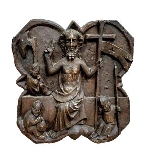 Panel Of A Devotional Altarpiece In Patinated Plaster From The 18th Century (no. 3)  