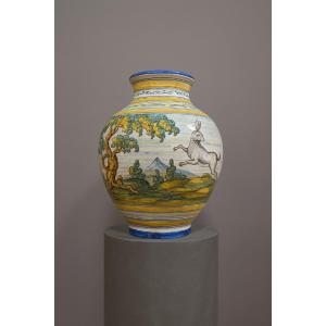 Talavera: Hand-painted Ceramic Vase With Decorations Of A Hare And A Bird