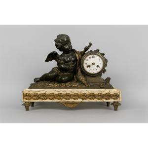 Aj Scotte: Large Bronze, Spelter And Marble Clock, Late 19th Century 