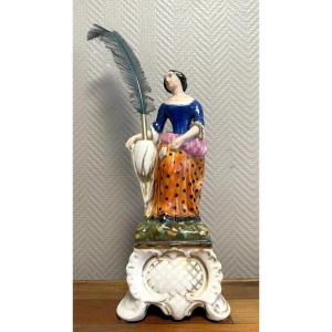 Large Polychrome Paris Porcelain Pen Holder From The 19th Century
