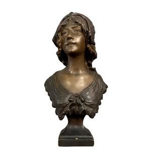 Gustave Van Vaerenbergh (1873-1927): Terracotta Bust From The Art Nouveau Period
