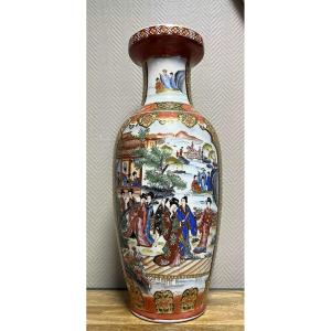 Asia 20th Century: Large Porcelain Vase With Animated Scene Decorations / 63cm High