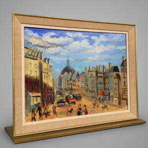 Ollier: Oil On Canvas Mounted On Panel, Animated View Of Paris, 20th Century