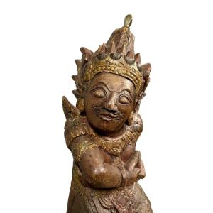 India Mid-19th Century: Very Large Carved Wooden Statue Depicting A God