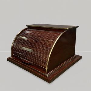 Office Letter Filing Cabinet With Curtain, In Mahogany And Copper Reeds