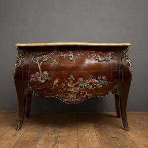 Curved Lacquered Chest Of Drawers With Japanese-style Decor