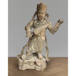 Asia 19th Century: Gigantic Wooden Sculpture / Height 233cm