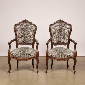 Pair Of Napoleon III Period Violin-shaped Armchairs In Mahogany, 19th Century