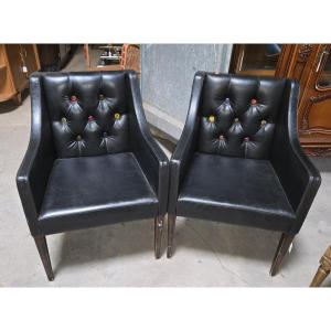 Pair Of Vintage 50s Armchairs With Beer Cap Decorations