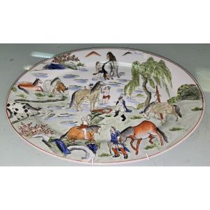 Luneville C. Boutet: Large Earthenware Dish With Chinese Decorations